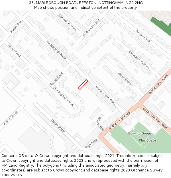 35, MARLBOROUGH ROAD, BEESTON, NOTTINGHAM, NG9 2HG: Location map and indicative extent of plot