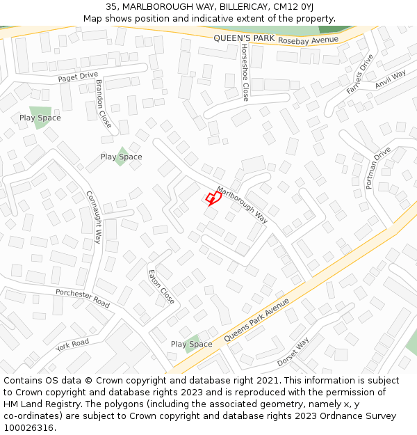 35, MARLBOROUGH WAY, BILLERICAY, CM12 0YJ: Location map and indicative extent of plot