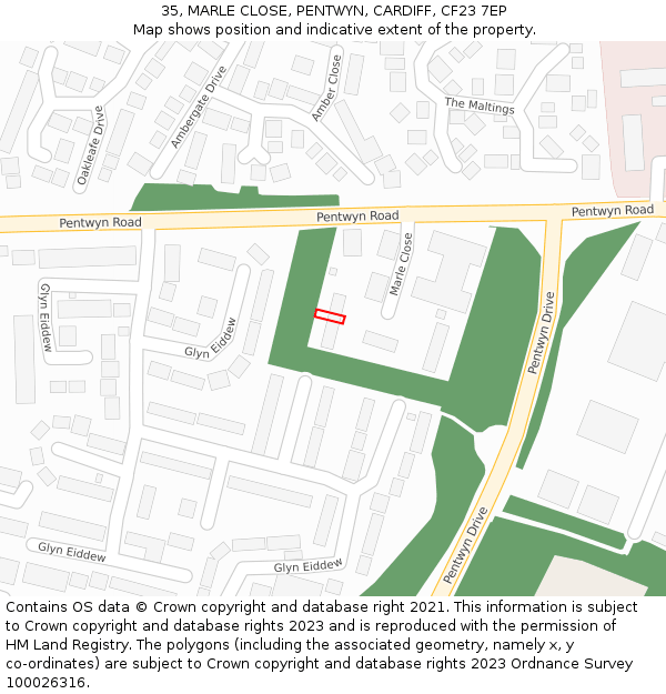 35, MARLE CLOSE, PENTWYN, CARDIFF, CF23 7EP: Location map and indicative extent of plot