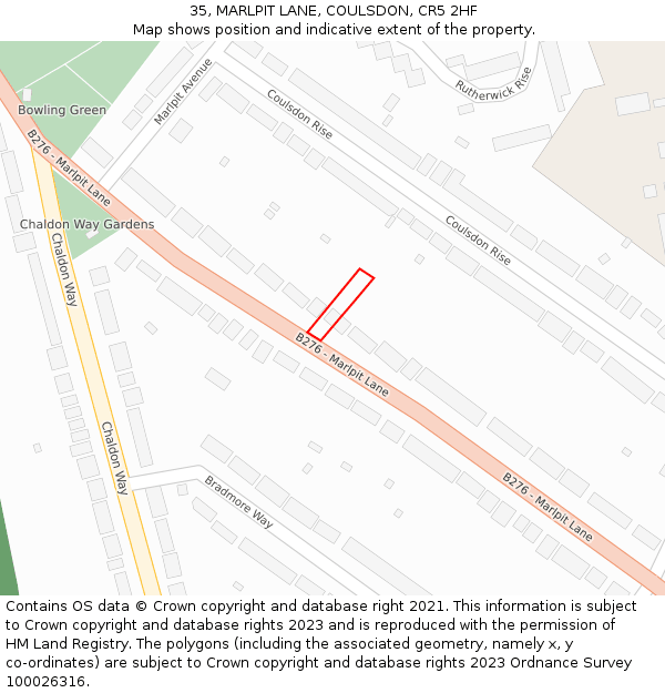 35, MARLPIT LANE, COULSDON, CR5 2HF: Location map and indicative extent of plot