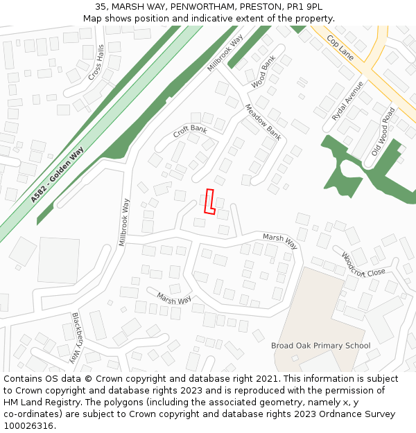 35, MARSH WAY, PENWORTHAM, PRESTON, PR1 9PL: Location map and indicative extent of plot