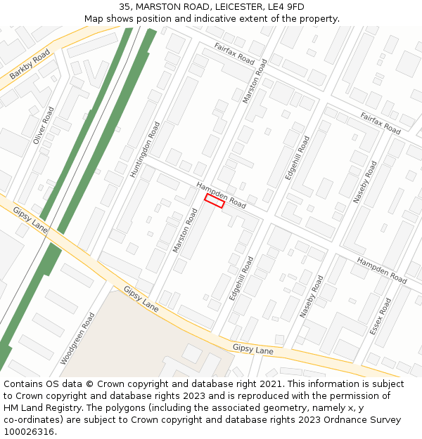 35, MARSTON ROAD, LEICESTER, LE4 9FD: Location map and indicative extent of plot