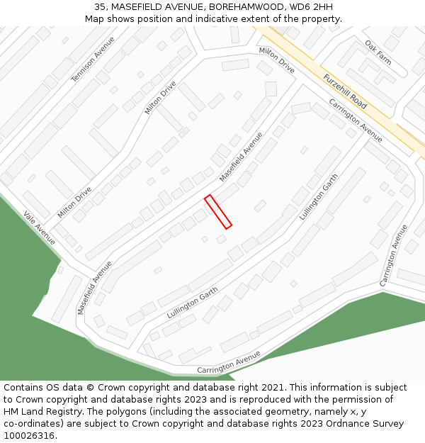35, MASEFIELD AVENUE, BOREHAMWOOD, WD6 2HH: Location map and indicative extent of plot