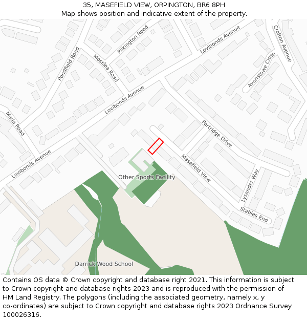 35, MASEFIELD VIEW, ORPINGTON, BR6 8PH: Location map and indicative extent of plot