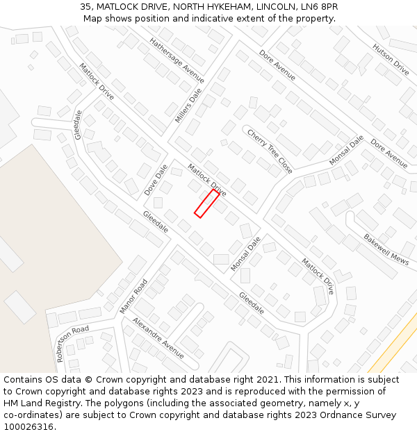 35, MATLOCK DRIVE, NORTH HYKEHAM, LINCOLN, LN6 8PR: Location map and indicative extent of plot