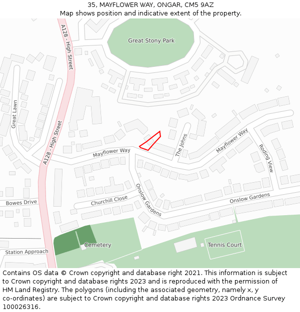 35, MAYFLOWER WAY, ONGAR, CM5 9AZ: Location map and indicative extent of plot