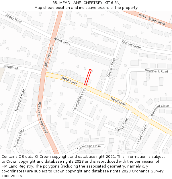 35, MEAD LANE, CHERTSEY, KT16 8NJ: Location map and indicative extent of plot