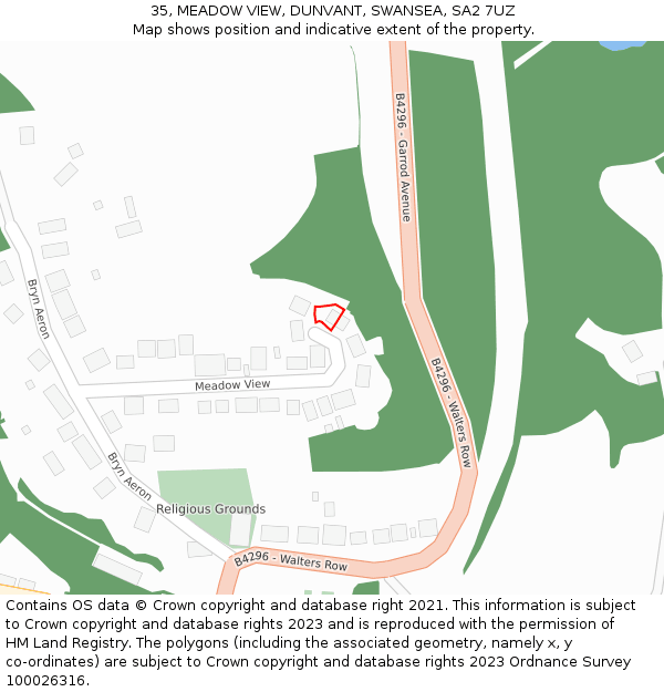 35, MEADOW VIEW, DUNVANT, SWANSEA, SA2 7UZ: Location map and indicative extent of plot