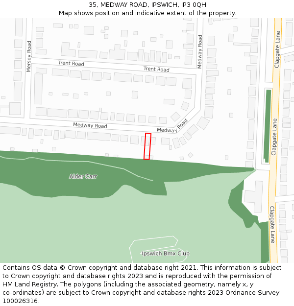 35, MEDWAY ROAD, IPSWICH, IP3 0QH: Location map and indicative extent of plot