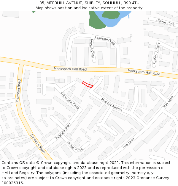 35, MEERHILL AVENUE, SHIRLEY, SOLIHULL, B90 4TU: Location map and indicative extent of plot