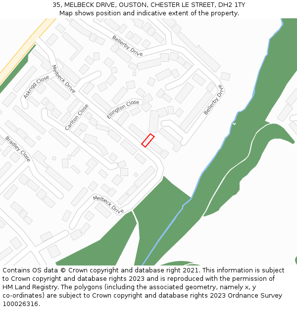 35, MELBECK DRIVE, OUSTON, CHESTER LE STREET, DH2 1TY: Location map and indicative extent of plot