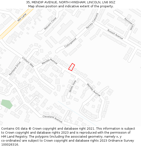 35, MENDIP AVENUE, NORTH HYKEHAM, LINCOLN, LN6 9SZ: Location map and indicative extent of plot