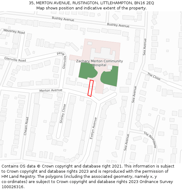 35, MERTON AVENUE, RUSTINGTON, LITTLEHAMPTON, BN16 2EQ: Location map and indicative extent of plot