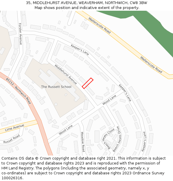 35, MIDDLEHURST AVENUE, WEAVERHAM, NORTHWICH, CW8 3BW: Location map and indicative extent of plot