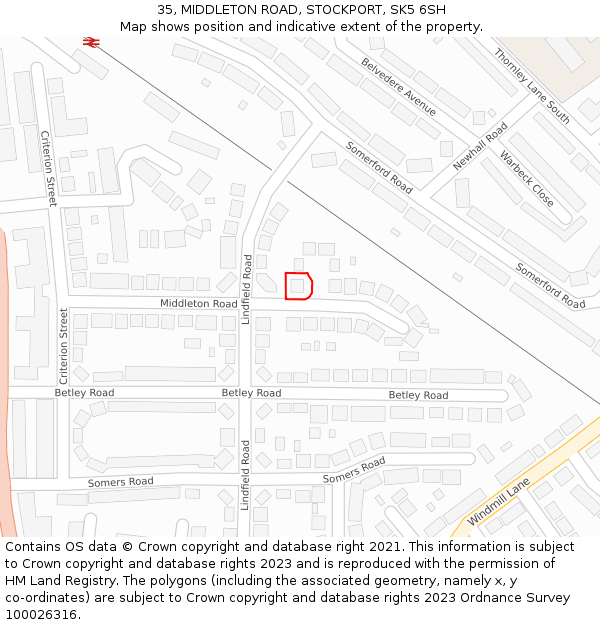 35, MIDDLETON ROAD, STOCKPORT, SK5 6SH: Location map and indicative extent of plot