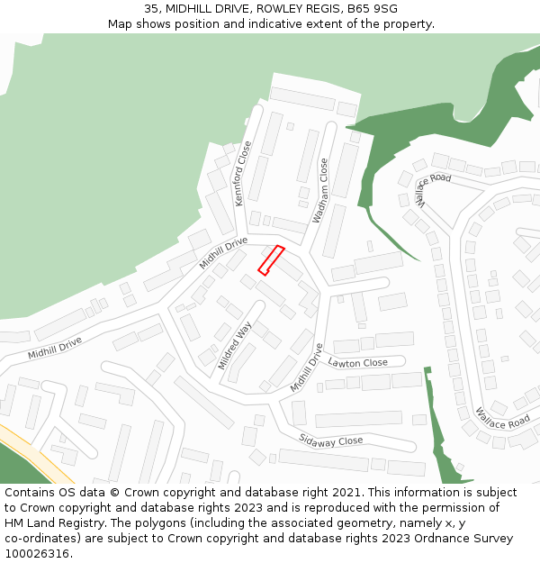 35, MIDHILL DRIVE, ROWLEY REGIS, B65 9SG: Location map and indicative extent of plot