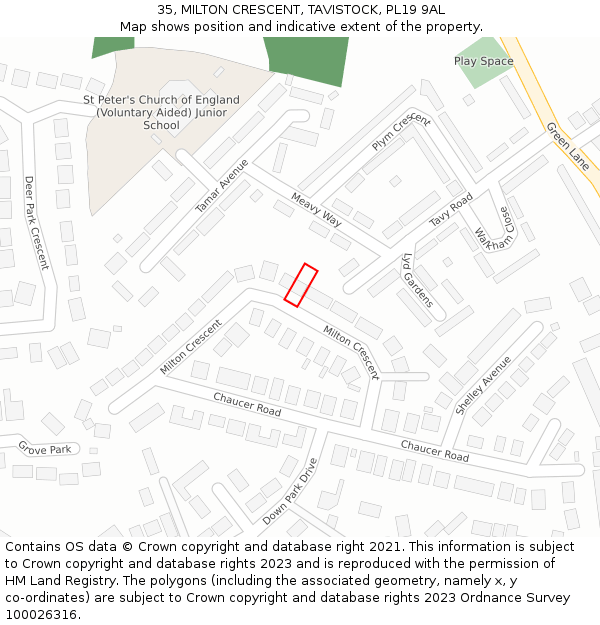 35, MILTON CRESCENT, TAVISTOCK, PL19 9AL: Location map and indicative extent of plot