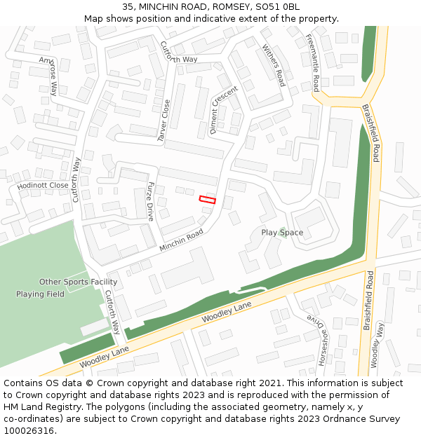 35, MINCHIN ROAD, ROMSEY, SO51 0BL: Location map and indicative extent of plot