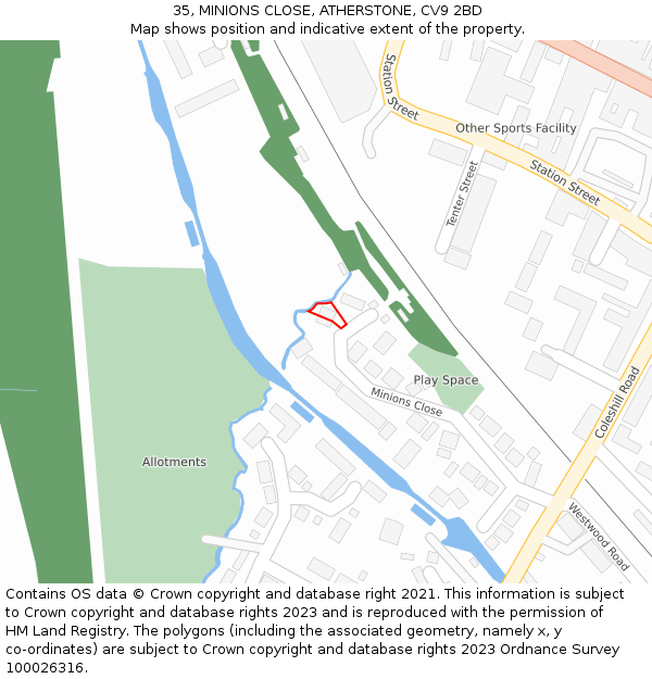 35, MINIONS CLOSE, ATHERSTONE, CV9 2BD: Location map and indicative extent of plot