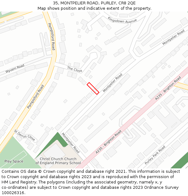 35, MONTPELIER ROAD, PURLEY, CR8 2QE: Location map and indicative extent of plot