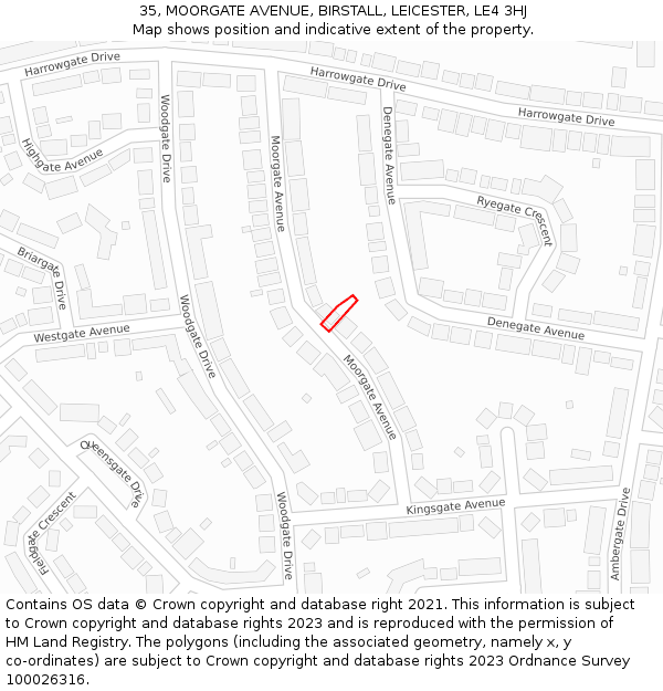 35, MOORGATE AVENUE, BIRSTALL, LEICESTER, LE4 3HJ: Location map and indicative extent of plot