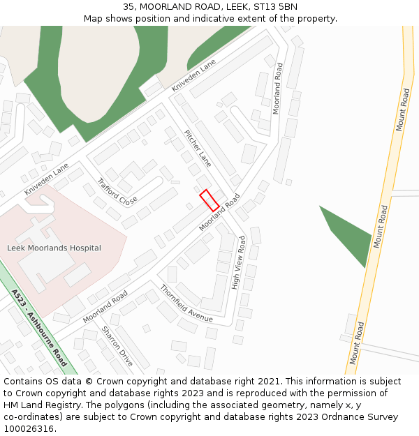 35, MOORLAND ROAD, LEEK, ST13 5BN: Location map and indicative extent of plot