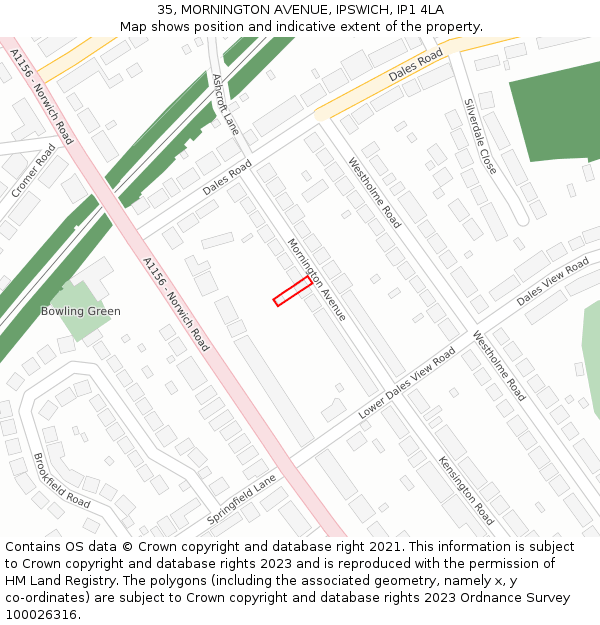 35, MORNINGTON AVENUE, IPSWICH, IP1 4LA: Location map and indicative extent of plot