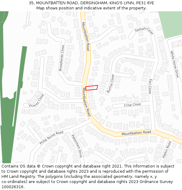 35, MOUNTBATTEN ROAD, DERSINGHAM, KING'S LYNN, PE31 6YE: Location map and indicative extent of plot