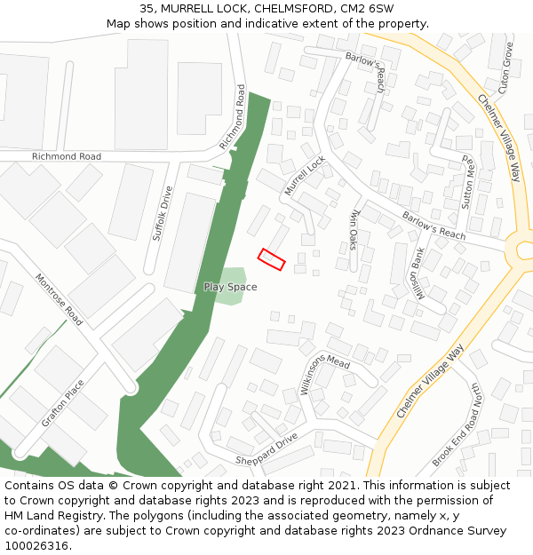 35, MURRELL LOCK, CHELMSFORD, CM2 6SW: Location map and indicative extent of plot
