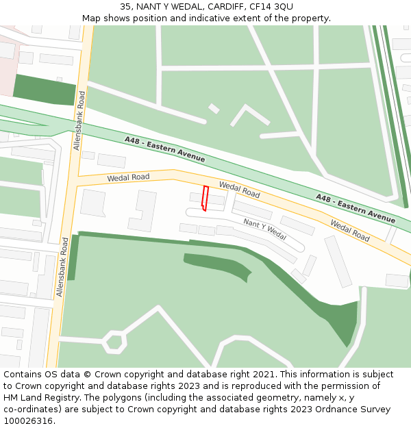 35, NANT Y WEDAL, CARDIFF, CF14 3QU: Location map and indicative extent of plot