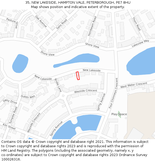 35, NEW LAKESIDE, HAMPTON VALE, PETERBOROUGH, PE7 8HU: Location map and indicative extent of plot