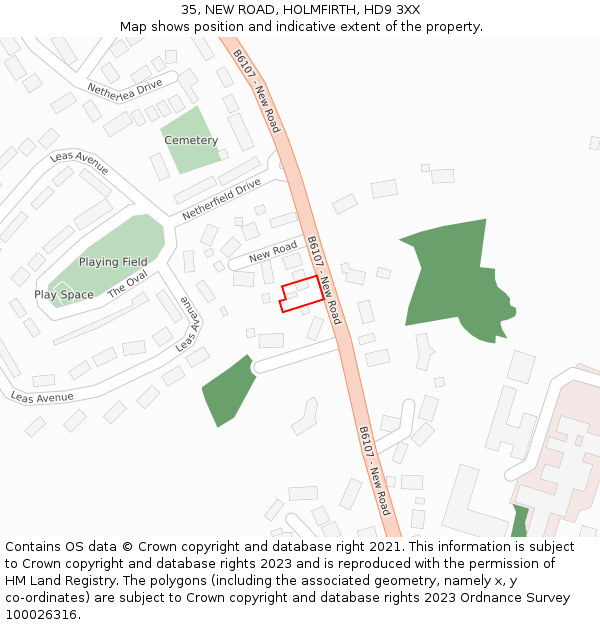 35, NEW ROAD, HOLMFIRTH, HD9 3XX: Location map and indicative extent of plot