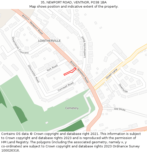 35, NEWPORT ROAD, VENTNOR, PO38 1BA: Location map and indicative extent of plot