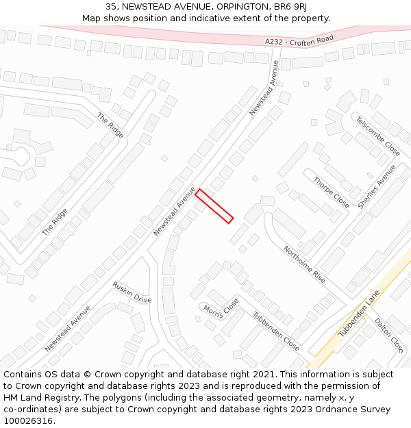 35, NEWSTEAD AVENUE, ORPINGTON, BR6 9RJ: Location map and indicative extent of plot