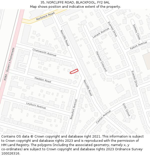 35, NORCLIFFE ROAD, BLACKPOOL, FY2 9AL: Location map and indicative extent of plot