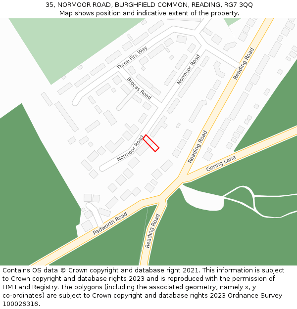 35, NORMOOR ROAD, BURGHFIELD COMMON, READING, RG7 3QQ: Location map and indicative extent of plot