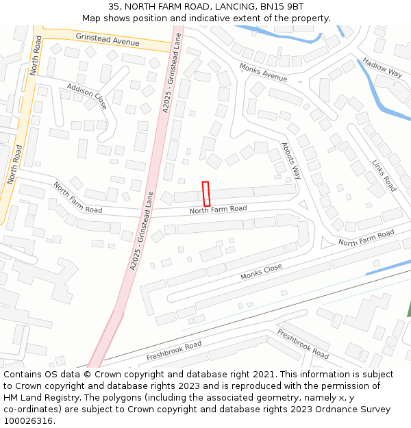 35, NORTH FARM ROAD, LANCING, BN15 9BT: Location map and indicative extent of plot