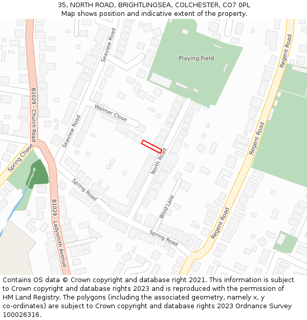 35, NORTH ROAD, BRIGHTLINGSEA, COLCHESTER, CO7 0PL: Location map and indicative extent of plot