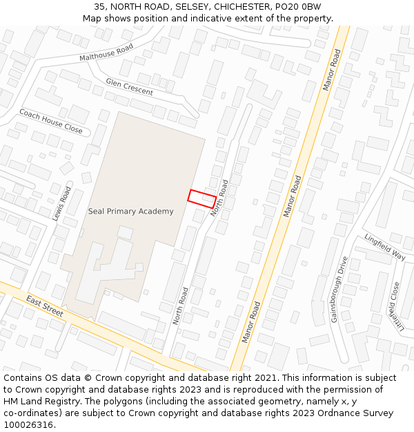 35, NORTH ROAD, SELSEY, CHICHESTER, PO20 0BW: Location map and indicative extent of plot