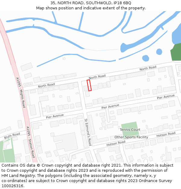 35, NORTH ROAD, SOUTHWOLD, IP18 6BQ: Location map and indicative extent of plot