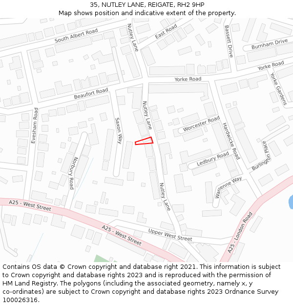 35, NUTLEY LANE, REIGATE, RH2 9HP: Location map and indicative extent of plot