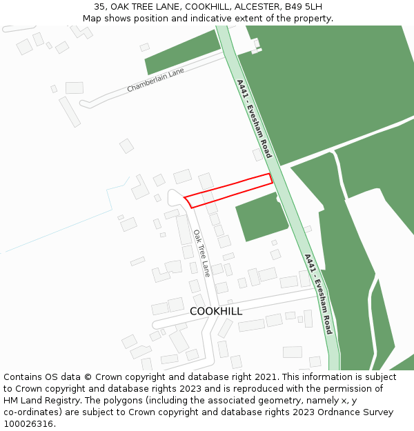 35, OAK TREE LANE, COOKHILL, ALCESTER, B49 5LH: Location map and indicative extent of plot