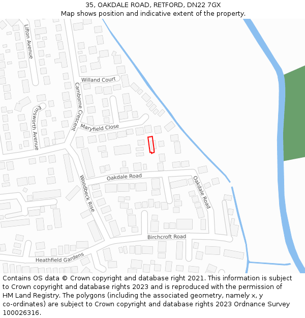 35, OAKDALE ROAD, RETFORD, DN22 7GX: Location map and indicative extent of plot