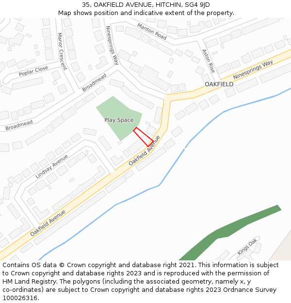 35, OAKFIELD AVENUE, HITCHIN, SG4 9JD: Location map and indicative extent of plot