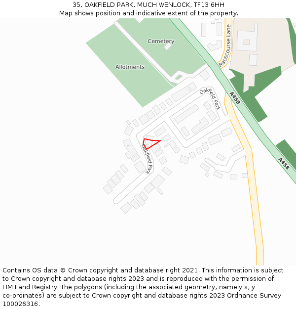 35, OAKFIELD PARK, MUCH WENLOCK, TF13 6HH: Location map and indicative extent of plot