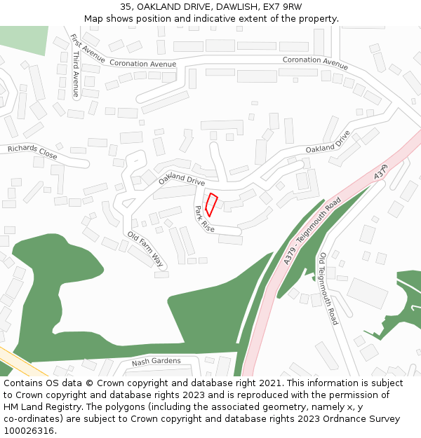 35, OAKLAND DRIVE, DAWLISH, EX7 9RW: Location map and indicative extent of plot