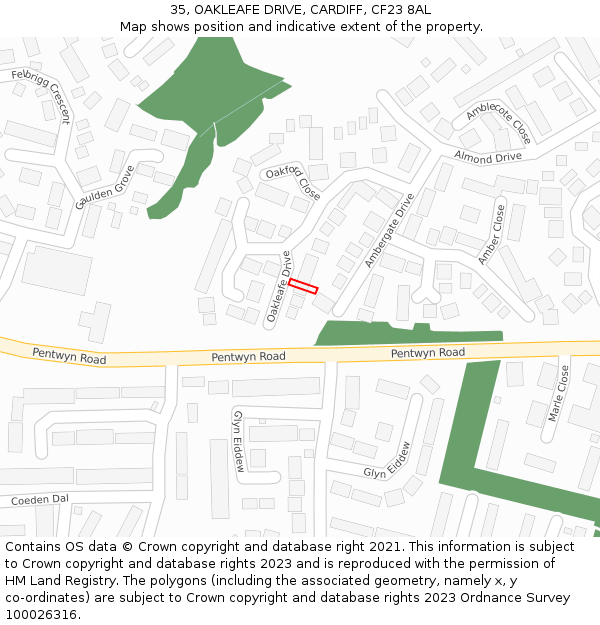35, OAKLEAFE DRIVE, CARDIFF, CF23 8AL: Location map and indicative extent of plot