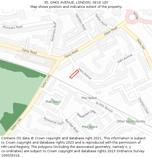 35, OAKS AVENUE, LONDON, SE19 1QY: Location map and indicative extent of plot