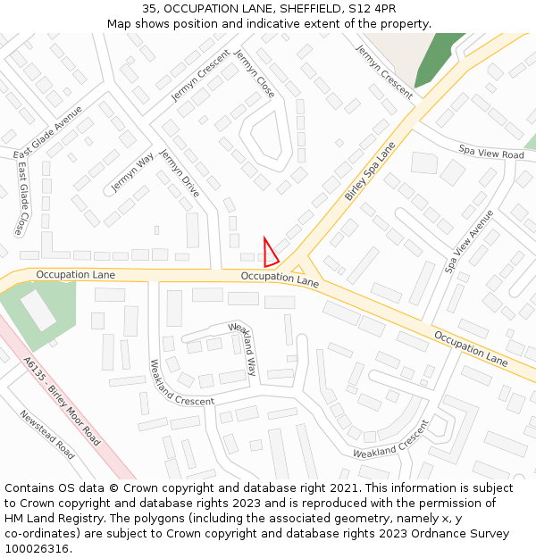 35, OCCUPATION LANE, SHEFFIELD, S12 4PR: Location map and indicative extent of plot
