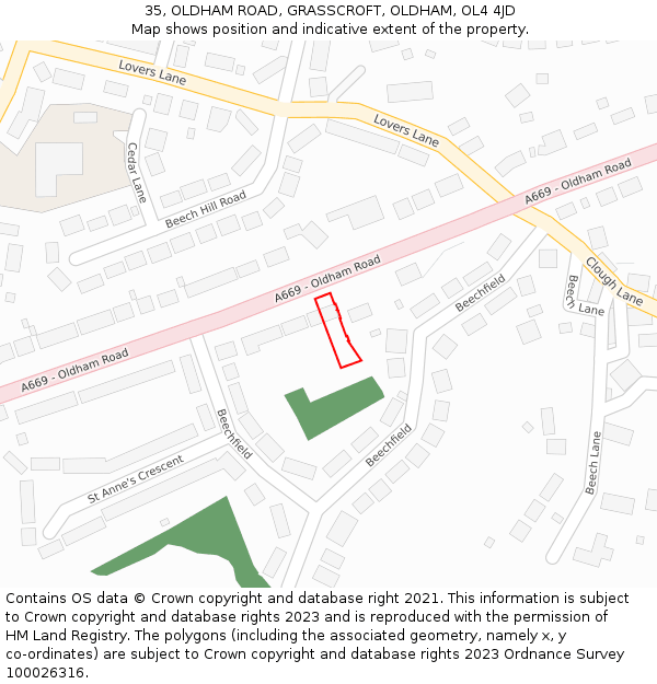35, OLDHAM ROAD, GRASSCROFT, OLDHAM, OL4 4JD: Location map and indicative extent of plot